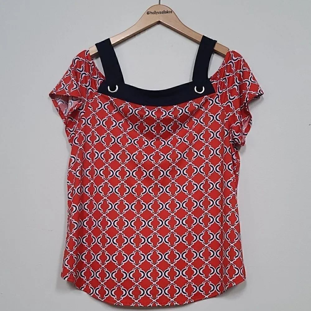 Red, White, and Blue Women's Cold Shoulder Top -L